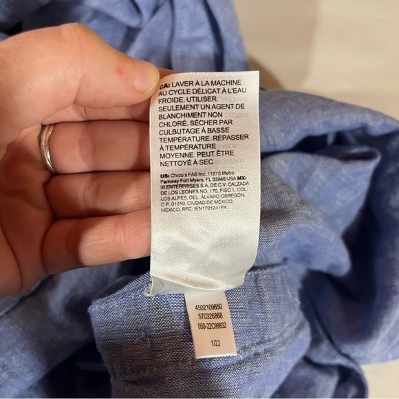 Chico's Blue Linen Blend Shirt Dress with Side Vent Buttons Roll Tab Sleeve - Picture 8 of 12